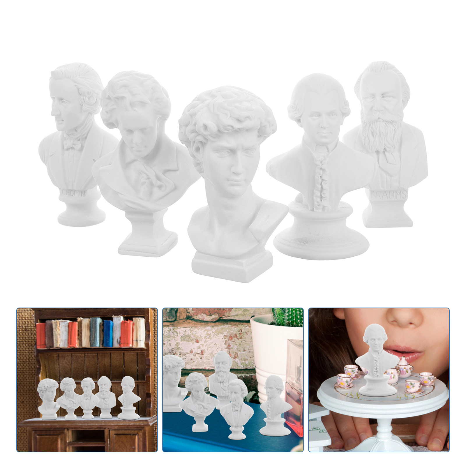 Resin Crafts - 5Pcs Mini Resin Musicians Bust Statues