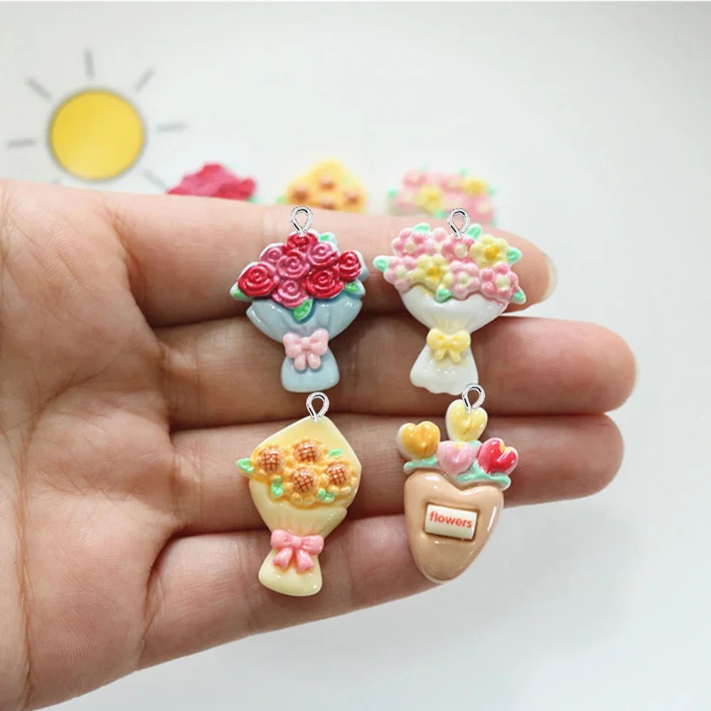 Resin Craft Supplies - 10Pcs Sparkly Bouquet Flatback Resin Charms