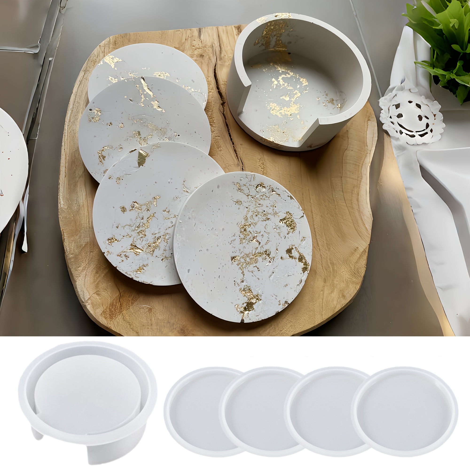 5pcs Round Coaster Silicone Mo - огляд і ціна Serving Tray Mold