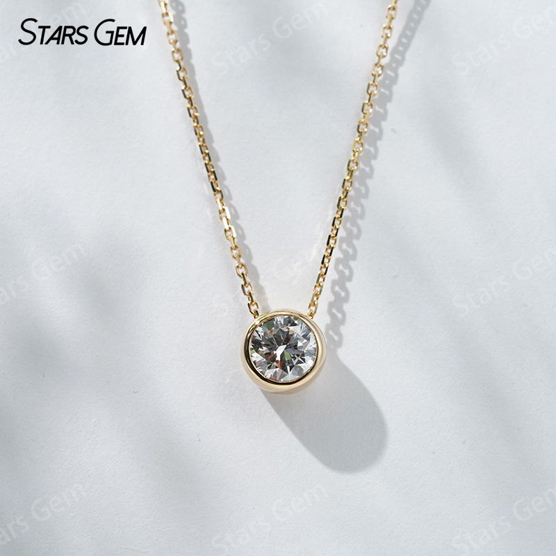 18K Gold 6.4mm 1.0ct Round Bri - огляд і ціна Bezels Set Pendant