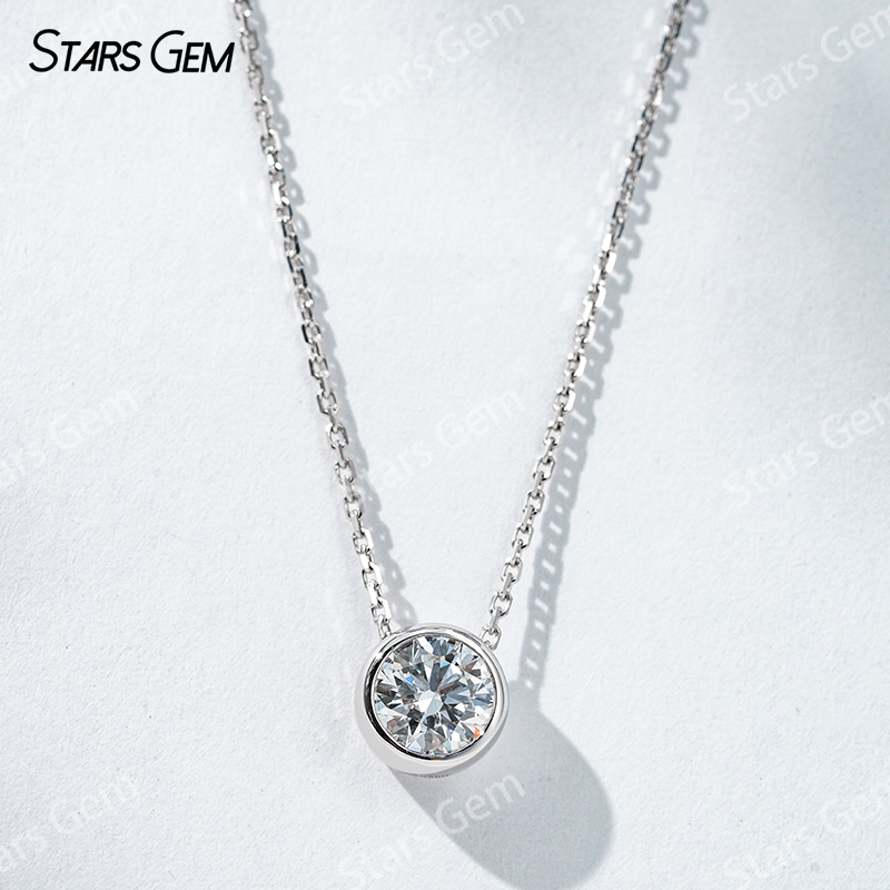 18K Gold 6.4mm 1.0ct Round Bri - огляд і ціна Bezels Set Pendant